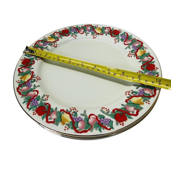 Royal Seasons Christmas Dinner Plates 10.5 Inches Fruit Ribbon Design Set - Picture 4 of 5